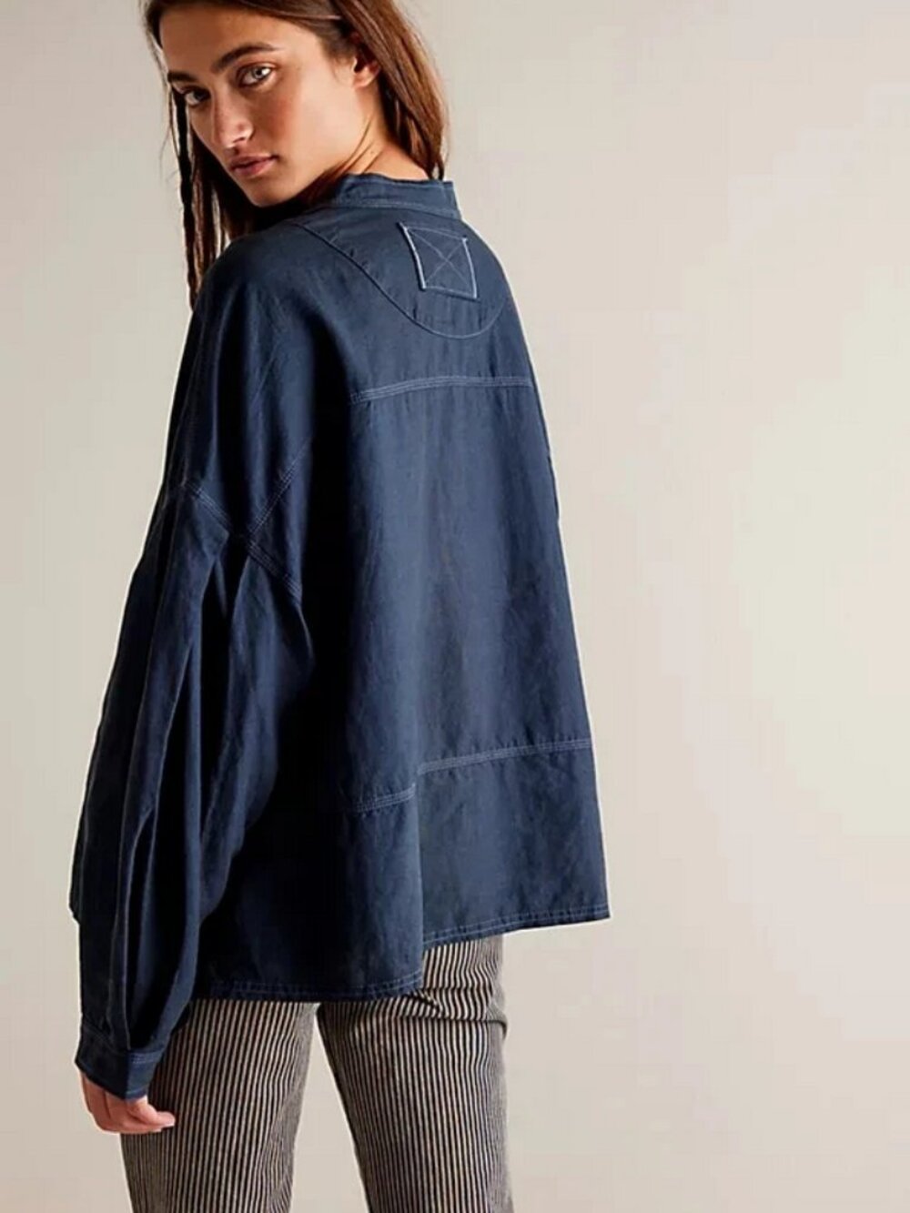 Free People We The Free Jude Linen Shirt Oversized Collared Neck Top XS - Picture 2 of 8